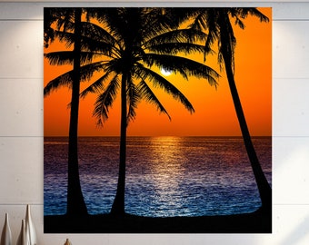 Sunset Beach Swing Landscape, Ocean Landscape Wall Art, Extra Large Wall Art, Tempered glass wall art, Canvas Wall Art, Ready to Hang