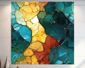 Stained Glass Pattern Abstract Wall Art, Abstract Wall Art, Extra Large Wall Art, Tempered glass Art, Canvas Wall Art, Ready to Hang