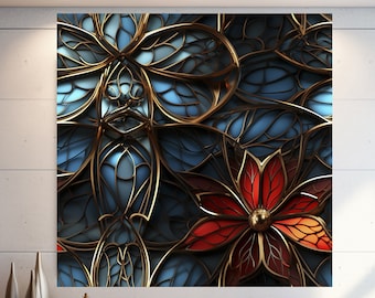 Stained Glass Pattern Abstract Wall Art, Abstract Wall Art, Extra Large Wall Art, Tempered glass Art, Canvas Wall Art, Ready to Hang