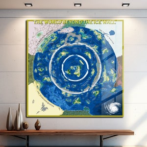 Il mondo oltre la tela da parete di ghiaccio, mappa della terra piatta Satallite, arte della parete cartografia, pronta da appendere, poster della mappa della terra, mappa del mondo di ghiaccio