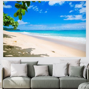 Ocean Beach Landscape, Ocean Wall Art, Extra Large Wall Art, Tempered glass wall art, Canvas Wall Art, Ready to Hang