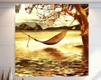 Sunset Beach Swing Landscape, Ocean Wall Art, Landscape Wall Art, Extra Large Wall Art, Tempered glass wall art, Canvas Wall Art