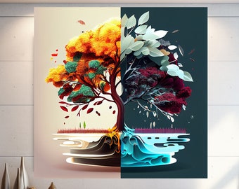 Abstract Autumn and Spring illustration Wall Art, Extra Large Wall Art, Tempered glass Art, Canvas Wall Art, Ready to Hang
