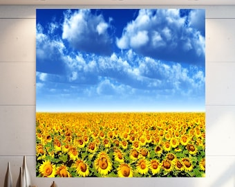Sunflower Field Wall Art, Sunflower Landscape Decor, Extra Large Wall Art, Tempered glass wall art, Canvas Wall Art, Ready to Hang