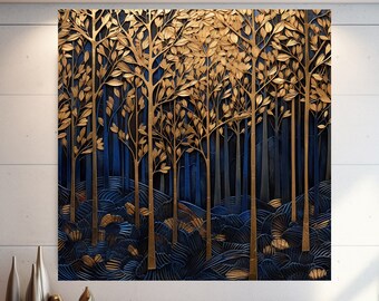 Abstract Gold Leaf Forest Wall Art, Flowered Pattern Wall Art, Extra Large Wall Art, Tempered glass Art, Canvas Wall Art, Ready to Hang