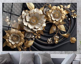Abstract 3D Floral Pattern Wall Art, Abstract Flower Wall Art, Extra Large Wall Art, Tempered glass Art, Canvas Wall Art, Ready to Hang