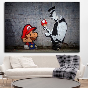 Banksy Super Mario, Banksy Wall Art, Banksy Glass, Banksy Canvas Print, Graffiti Street Canvas Wall Art, Banksy for kids, Pop Art