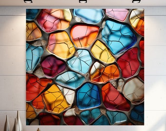 Stained Glass Pattern Abstract Wall Art, Abstract Wall Art, Extra Large Wall Art, Tempered glass Art, Canvas Wall Art, Ready to Hang