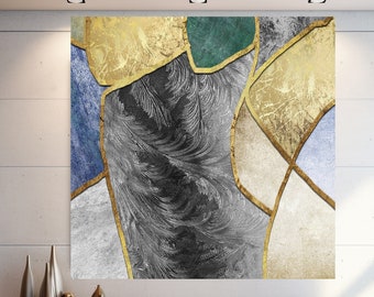 Abstract Geometric illustrations Wall Art, Abstract Gold Wall Art, Extra Large Wall Art, Tempered glass Art, Canvas Wall Art, Ready to Hang