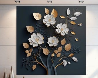 Abstract Flower Wall Art, Flowered Pattern Wall Art, Extra Large Wall Art, Tempered glass Art, Canvas Wall Art, Ready to Hang
