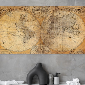 Weltkarte Leinwand, Vintage Weltkarte, alte Weltkarte, Weltkarte Leinwand, Push-Pin-Karte, fertig zum Aufhängen, alte Landkarte Leinwand