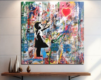 Banksy Ballon Girl, Banksy Wall Art, Banksy Glass, Banksy Canvas Print, Graffiti Street Canvas Wall Art, Banksy for kids, Pop Art