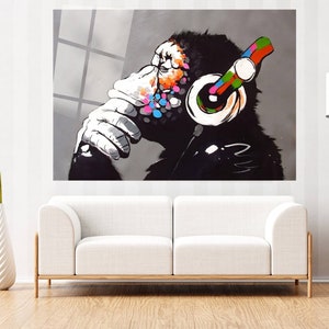 Banksy Wall Art, Banksy Monkey, Graffiti Street Art Canvas, Pop Culture Wall Art, Extra Large Wall Art, Tempered glass wall art
