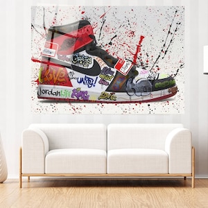 Banksy Wall Art, Graffiti Shoes, Graffiti Street Art Canvas, Pop Culture Wall Art, Extra Large Wall Art, Tempered glass wall art