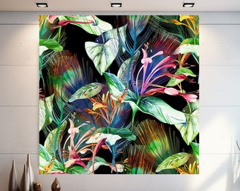 Abstract Floral Wall Art, Colorful Wall Art, Colorful Flowers Cutting Board, Extra Large Wall Art, Tempered glass wall art, Canvas Wall Art
