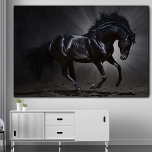 Black Horse Wall Art, Horses Canvas, Animal Glass Wall Art, Extra Large Wall Art, Horses in Love Wall Art, Housewarming Gift