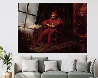 Jan Matejko The Sad Jester, Mid Century Modern Wall Art, Extra Large Wall Art, Tempered glass wall art, 3 Piece Wall Art