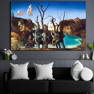 Salvador Dali Swans Reflects, Salvador Dali Wall Art, Salvador Dali Poster, Salvador Dali Print, Master Piece Canvas Wall Art, Dali Canvas