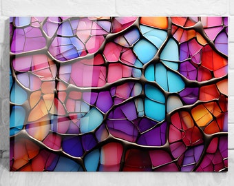Abstract 3D Stained Mosaic Wall Art, Extra Large Color Art, Extra Large Wall Art, Tempered glass Art, Canvas Wall Art, Ready to Hang