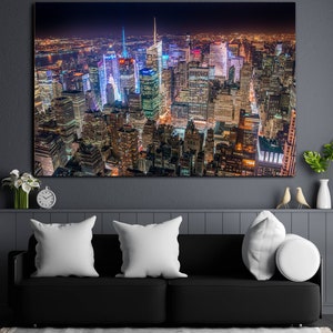 New York Manhattan Panoramic Wall Art, New York Landscape, Manhattan Glass Art, Canvas Wall Art, Ready to Hang, Panoramic New York
