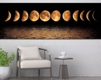 Moon Phases Wall Art, Moon Phases Canvas, Lunar Eclipse Canvas, Landscape Wall Art, Landscape Canvas, Night Canvas, Ready to Hang