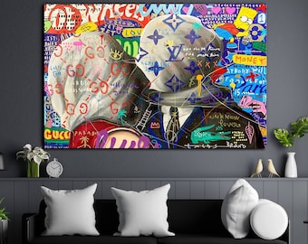 Banksy Woman and Man Kiss, Banksy Wall Art, Banksy Glass, Banksy Canvas Print, Graffiti Street Canvas Wall Art, Banksy for kids, Pop Art