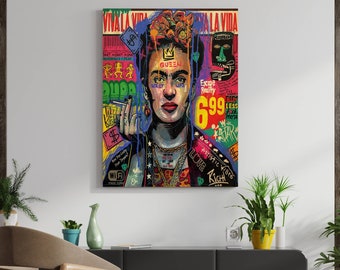 Banksy Frida Kahlo Abstract Wall Art, Street Graffiti Einstein Wall Decor, Movie Extra Large Canvas Wall Art, Tempered Glass Wall Art