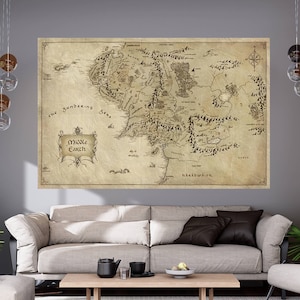 Herr der Ringe Karte, Herr der Ringe Karte, Poster Wandkunst, alte Mittelerde Karte, extra große Leinwand Wandkunst, gehärtetes Glas Wandkunst