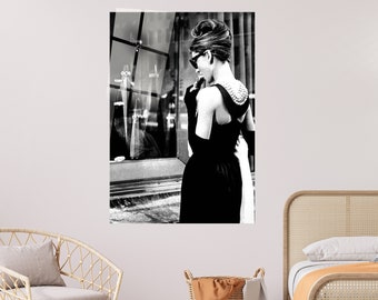 Audrey Hepburn Black Dress, Audrey Hepburn Poster, Breakfast at Tiffanys, Extra Large Wall Art, Tempered glass wall art, Popular Right Now
