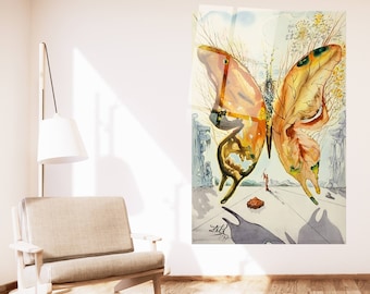 Salvador Dali Venus Butterfly, Salvador Dali Print, Mid Century Modern Wall Art, Extra Large Wall Art, Tempered glass wall art