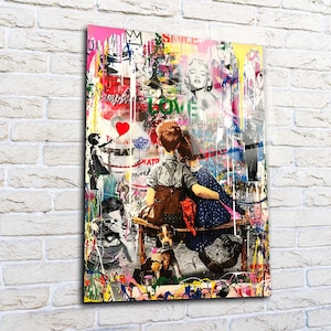 Banksy Zwei kleine Kinder Schaukel Wandkunst, Straßen Graffiti Einstein Wanddekor, Film extra große Leinwand Wandkunst, gehärtetes Glas Wandkunst