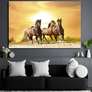 Horse Wall Art, Running Horses Canvas, Animal Wall Art, Horse Lover Gift, Extra Large Wall Art, Horses in Love Wall Art, Housewarming Gift