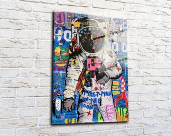 Banksy Astronaut Wall Art, Giclee Prints Wall Decor, Movie Extra Large Canvas Wall Art, Tempered Glass Wall Art