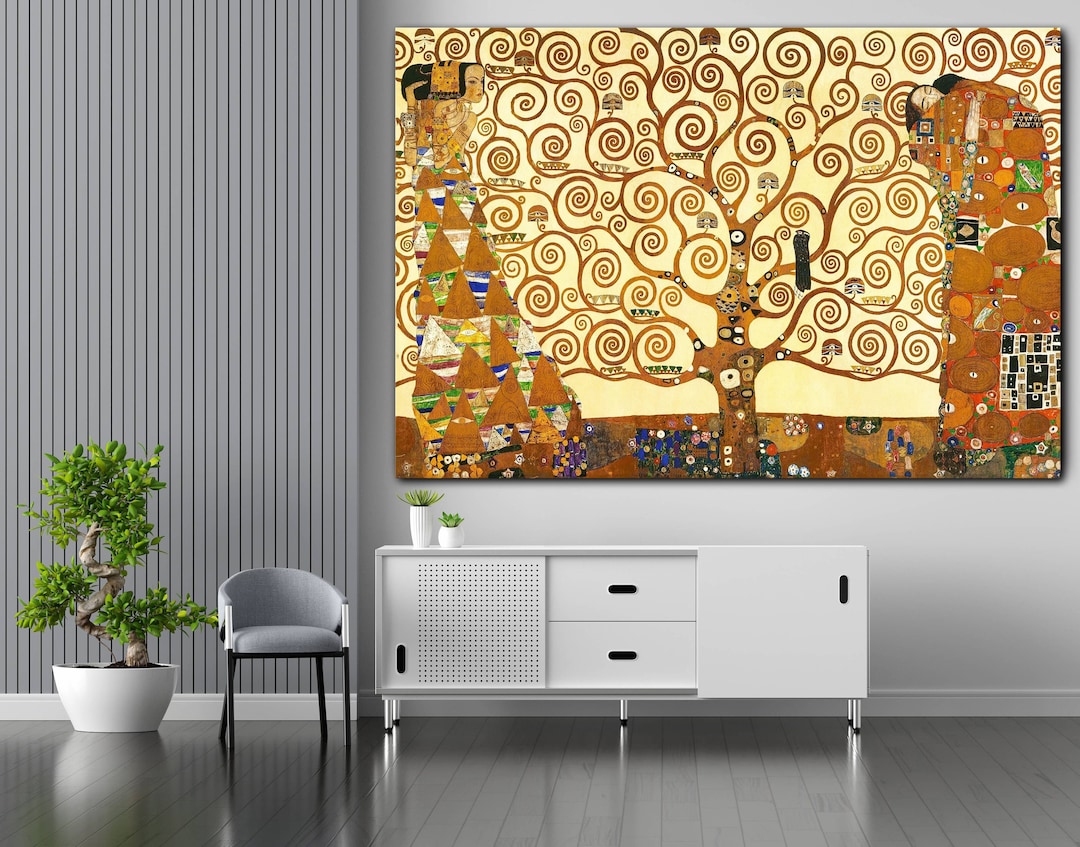 Poster Su Tela Gustav Klimt ‘Il Bacio’ – Stampa Artistica Senza Cornice, 40x55 Cm, Con Bordo Bianco, Per Decorazione Murale Da Ufficio O Soggiorno