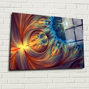 Fractal Wall Art, Giclee Prints Abstract Wall Decor, Abstract Extra Large Canvas Wall Art, Tempered Glass Wall Art