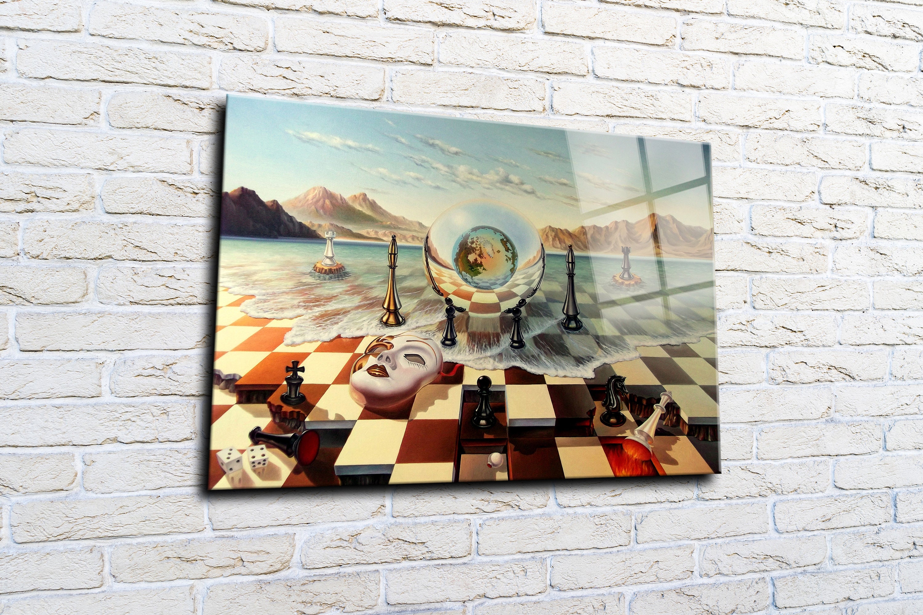Chess Board Abstract Wall Art, Giclee Prints Wall Decor, Abstract Extra Large Canvas Wall Art, Tempered Glass Wall Art