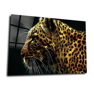 Leopard Wall Art, Animal Giclee Prints Canvas Wall Decor, Abstract Extra Large Canvas Wall Art, Tempered Glass Wall Art