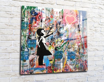 Banksy Girl With Balloon Wall Art, Giclee Prints Wall Decor, Movie Extra Large Canvas Wall Art, Tempered Glass Wall Art