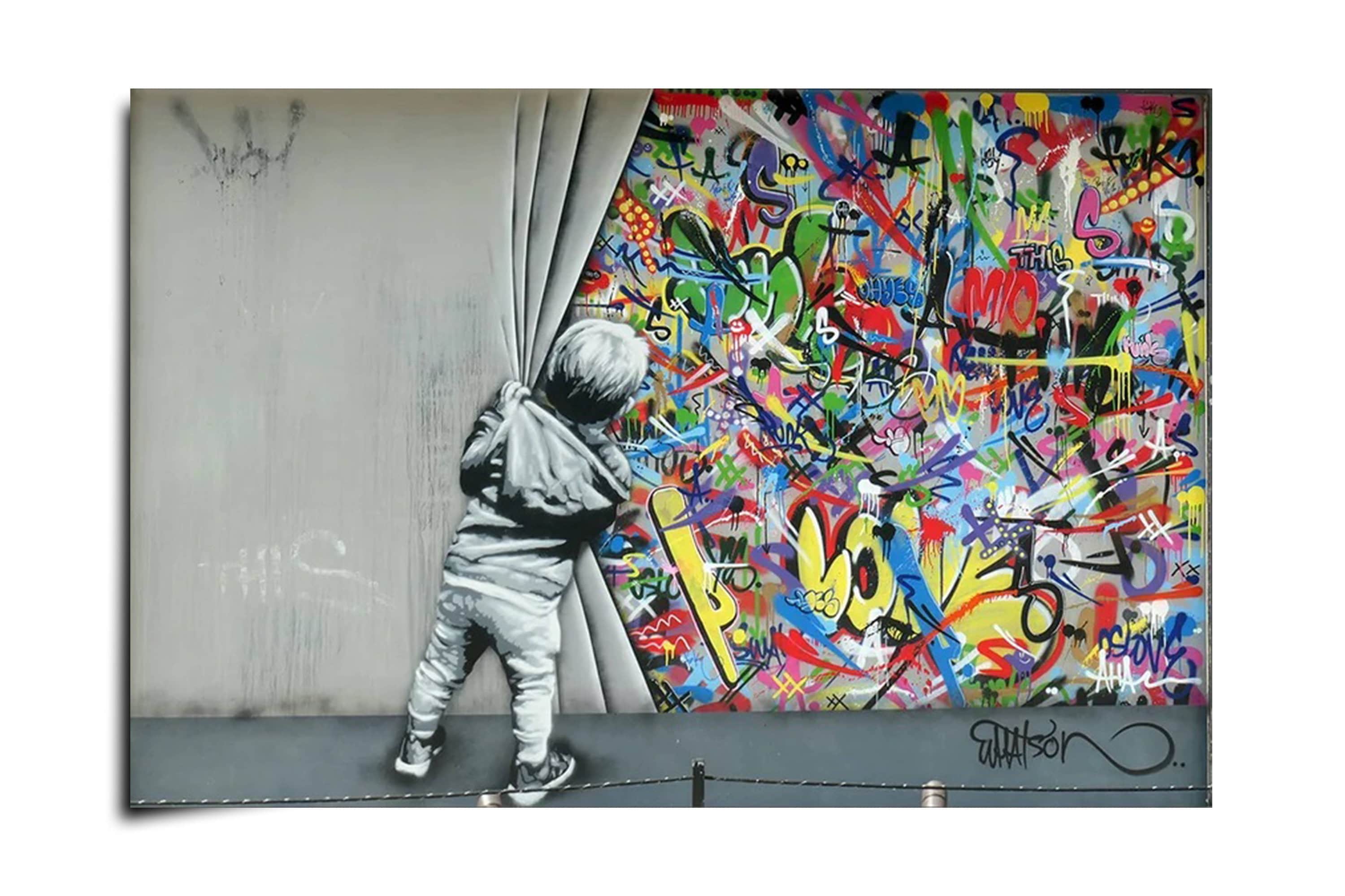 Street Art Banksy Graffiti Wall Art Derrière Le Rideau Toile Street Art Banksy Graffiti Wall Art Derrière Le Rideau Toile