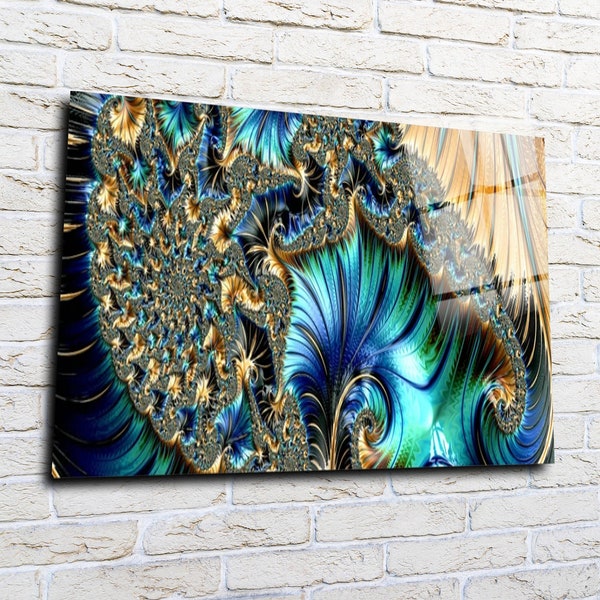 Fractal Wall Art, Giclee Prints Wall Decor, Abstract Extra Large Canvas Wall Art, Tempered Glass Wall Art