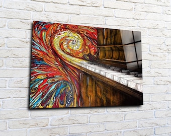 Abstract Piano Fractal Wall Art, Giclee Prints Wall Decor, Abstract Extra Large Canvas Wall Art, Tempered Glass Wall Art