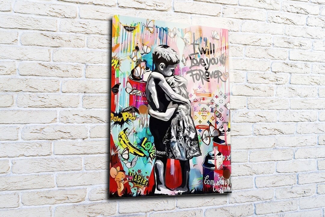 Banksy I Love You Forever Kids Hug Wall Art, Street Graffiti Giclee