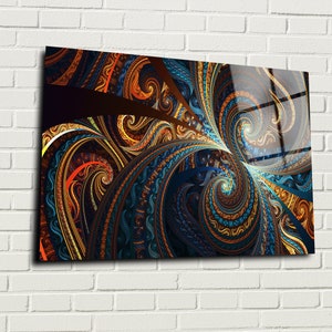 Fractal Wall Art, Giclee Prints Abstract Wall Decor, Abstract Extra Large Canvas Wall Art, Tempered Glass Wall Art