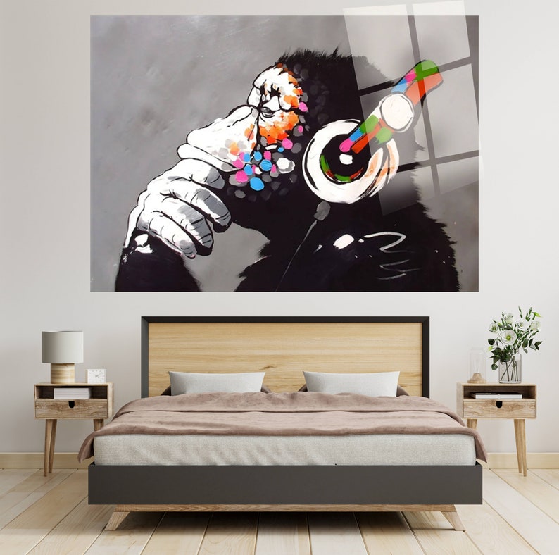 JACBON Banksy Graffiti-Poster - Monkey Street Art Leinwand 60x80 Cm, Rahmenlos