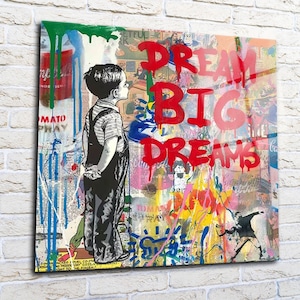 Banksy Dream Big Dreams Wall Art, Giclee Prints Wall Decor, Movie Extra Large Canvas Wall Art, Tempered Glass Wall Art