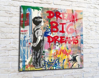 Banksy Dream Big Dreams Wall Art, Giclee Prints Wall Decor, Movie Extra Large Canvas Wall Art, Tempered Glass Wall Art