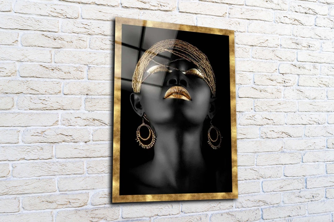 Beautiful Black Woman in Gold Glitter Wall Art Giclee Print Etsy