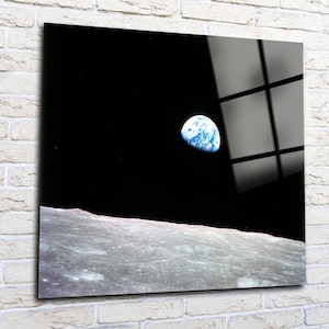 Nasa Earthrise Apollo 8 Wall Art, Giclee Prints Wall Decor, Abstract Extra Large Canvas Wall Art, Tempered Glass Wall Art
