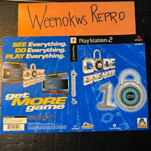 May include: A blue PlayStation 2 game case with the title "Code Breaker 10" in white and silver. The case features a lock graphic and the text "See Everything. Do Everything. Play Everything."