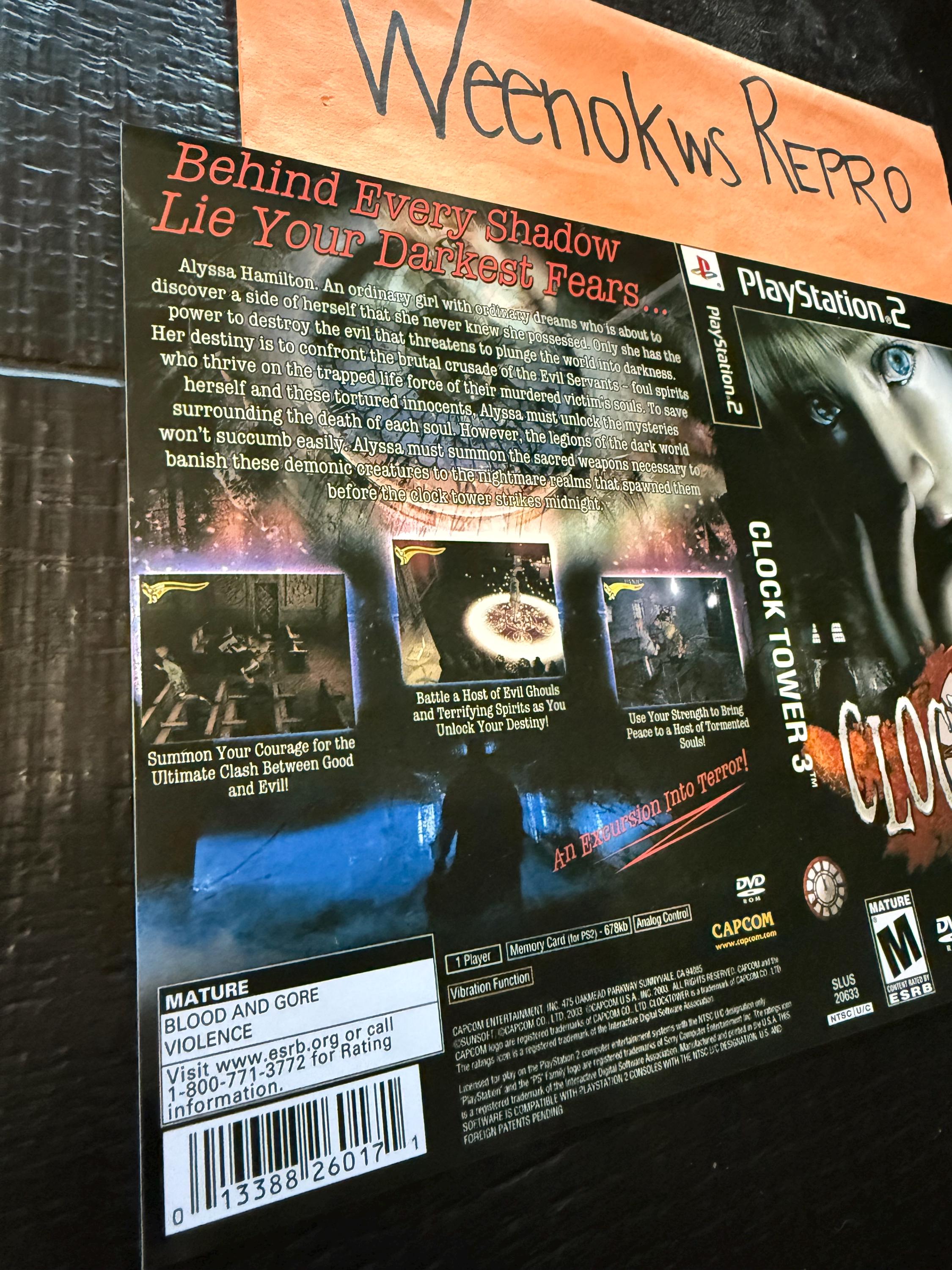 Clock Tower 3 REPRODUCTION ART Only No Disc No Case Ps2 - Etsy